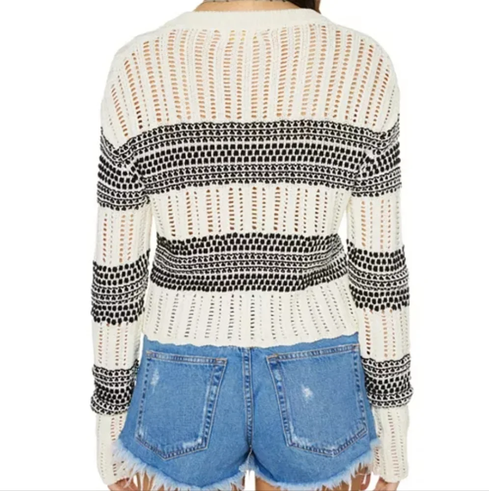 Ramy Brook Sarah Striped Cardigan Knitted Black White Buttons XL - Picture 4 of 11